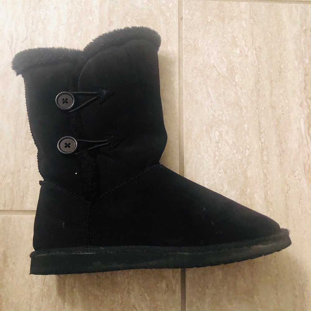Black Tall Fur Boots with Buttons